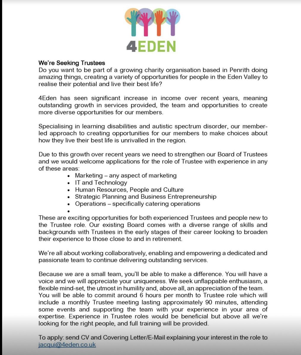 Please give this a share 🙏
<a href="/disruptordavies/">Jonathan Davies</a> <a href="/TheAspieWorld/">Daniel M. Jones</a> <a href="/DiffAbilityCIC/">Diff-Ability</a> <a href="/alanhinkes/">Alan Hinkes OBE</a> <a href="/BendriggTrust/">Bendrigg Trust Accessible Outdoor Centre, Cumbria</a> <a href="/ActiveCumbria/">Active Cumbria</a> <a href="/keswickbootco/">Keswick boot co</a> <a href="/Penrith_BS/">Penrith BS</a> <a href="/BBC_Cumbria/">BBC Cumbria</a> <a href="/CumbriaCVS/">Cumbria CVS</a> <a href="/CumbriaEden/">Eden Cumbria</a> <a href="/disruptordavies/">Jonathan Davies</a> @InvestinEden <a href="/EvolvePenrith/">Evolve Penrith</a> <a href="/CumberlandFA/">Cumberland FA  ⚽️</a> <a href="/FCW_Photography/">Frederick  Wilson</a> <a href="/YourJobsIn1/">Your Jobs In</a>