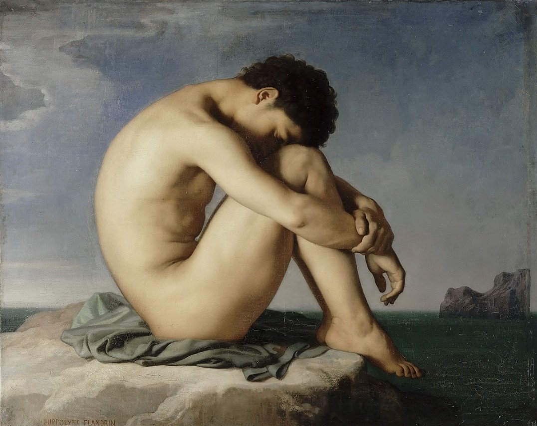 'In passing through the artist's mind, this form of a mere model has been transfigured... It has acquired permanence, dignity, repose, elevation'
👍🏛️🍑 #MuseumBums

John Addington Symonds really liked Hippolyte Flandrin's 'Study, young male nude seated by the sea', c1836! 😁