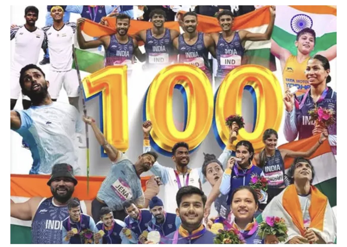 Our Asian Games medal tally crossed 100 today. Incredibly proud moment for all Indians. Compliments to all our very talented sport stars. It is a significant milestone in our Sporting history. Is Baar 100 paar, aagey hain 200 ki pukaar ! #AsianGames23 #100thMedal #ProudIndian