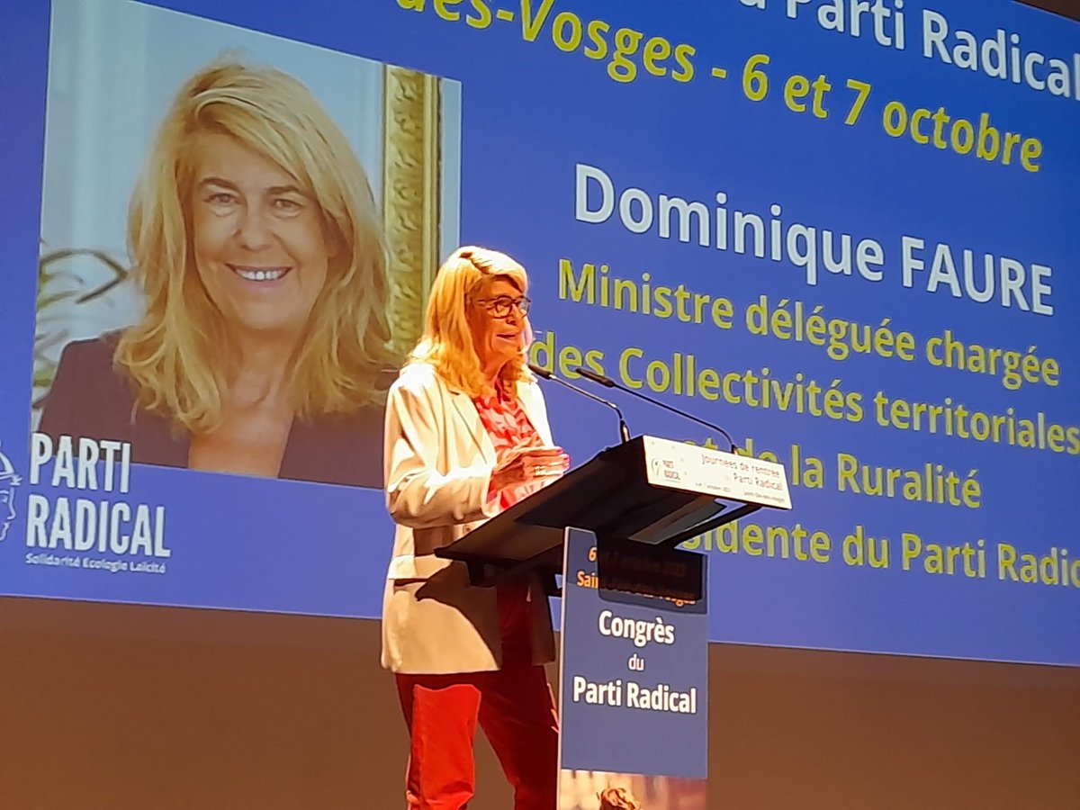 PartiRadical's tweet photo. "Notre démocratie se construit depuis le local jusqu'à l'Europe" déclare @FaureDominique. La Ministre présente son travail et ses ambitions pour les Collectivités territoriales et la Ruralité au sein du gouvernement #territoires #cohésionsociale #statutdelelu #JournéesDeRentréePR https://t.co/WuwpFTNPhC