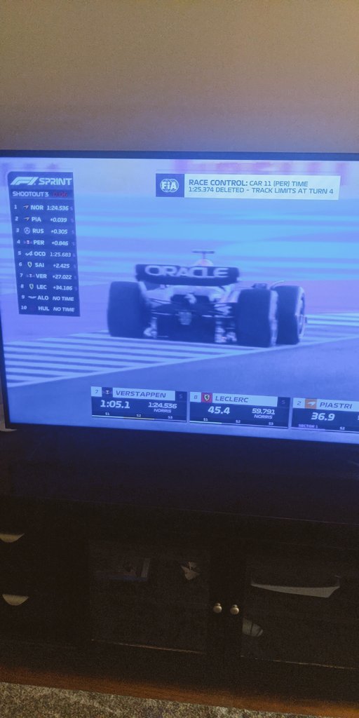 TechnoDisciple's tweet photo. Max clearly exceeded track limits! Go back and look at the coverage with 6 seconds left in the shootout!#QatarGP# #F1Sprint #f1 https://t.co/iHwPCo2FDk
