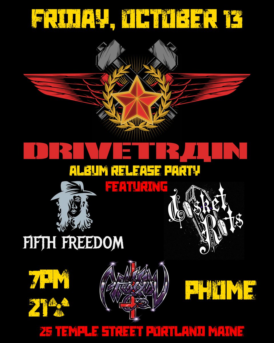 See you Friday at @P_H_O_M_E with @FifthFreedomFTR Apollyon and Casket Rats! #mainemusic #rockshow
