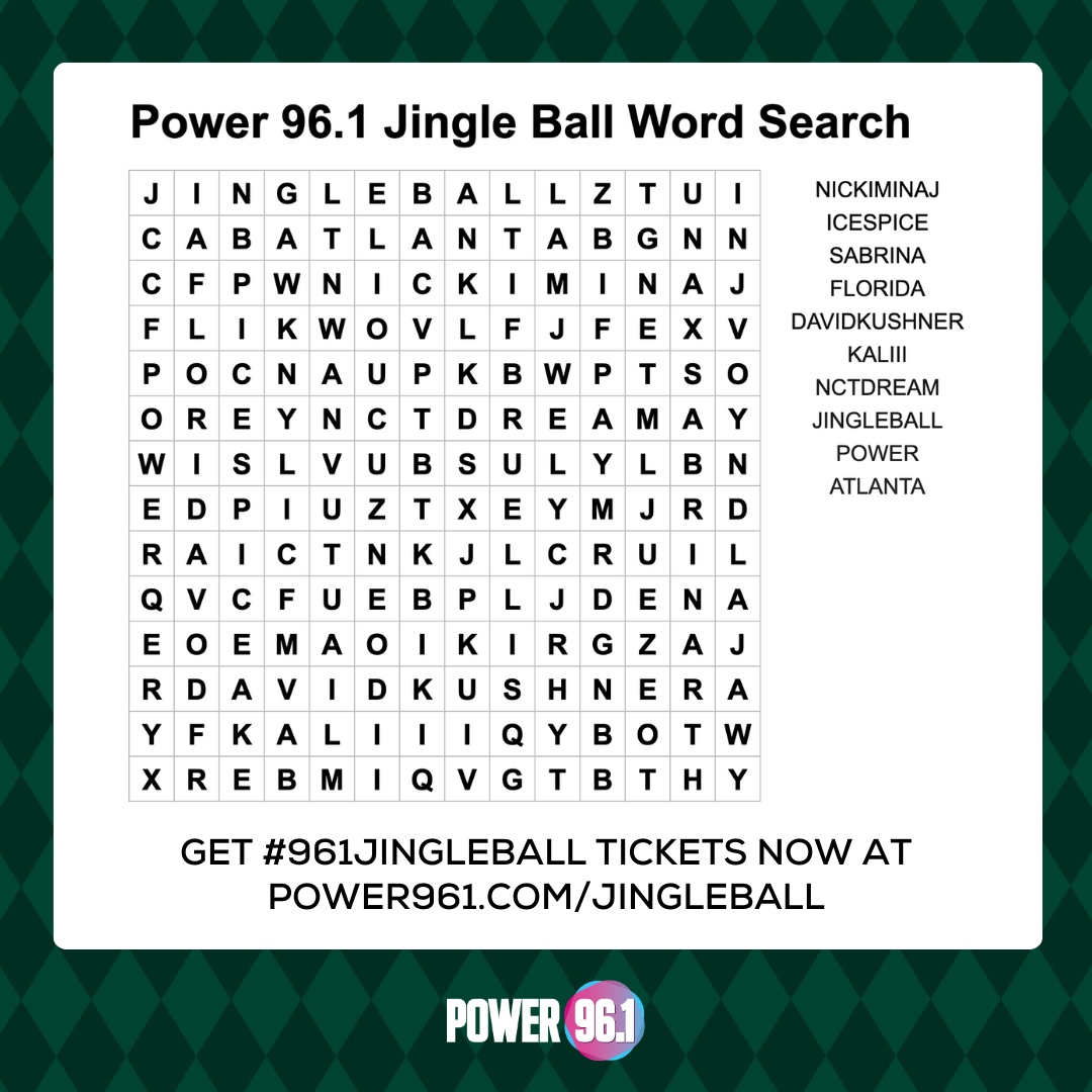 poweratl's tweet photo. Can you find the artist names? Repost when you find them!
It's a Jingle Ball winning weekend! Listen to win tickets to see #961JingleBall on December 14th with music from #NickiMinaj #IceSpice #SabrinaCarpenter #FloRida #DavidKushner #Kalii and #NCTDream
https://t.co/4UwFqwRyyj https://t.co/D1tXoQhg4a