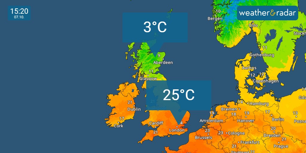WeatherRadar_UK's tweet photo. An absolutely staggering temperature difference between the north and south today 🤯.

Which side are you sat on?! 🧣 😎

🌡️ 👉 https://t.co/PM3fDS85K0

#TemperatureRadar #temperaturedivide #ukweather #temperaturedifference https://t.co/azSbxYORPQ