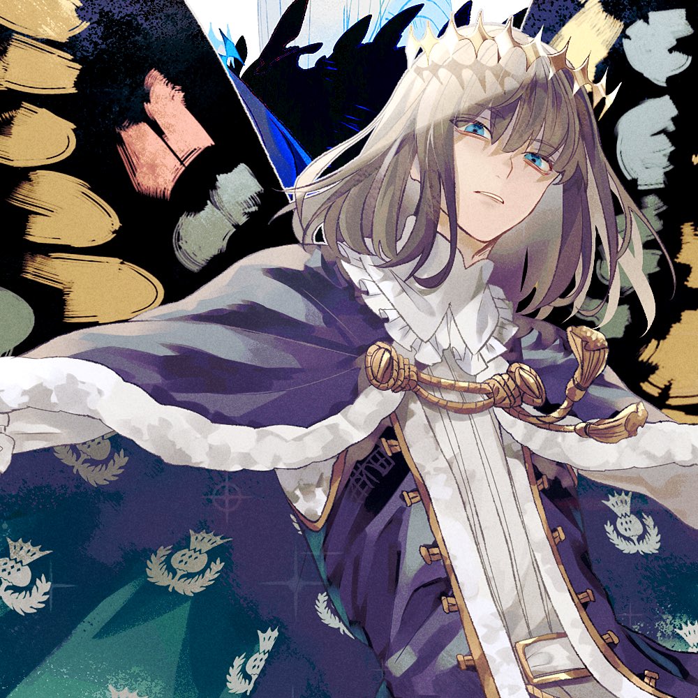oberon (fate) 1boy crown male focus blue eyes insect wings wings solo  illustration images