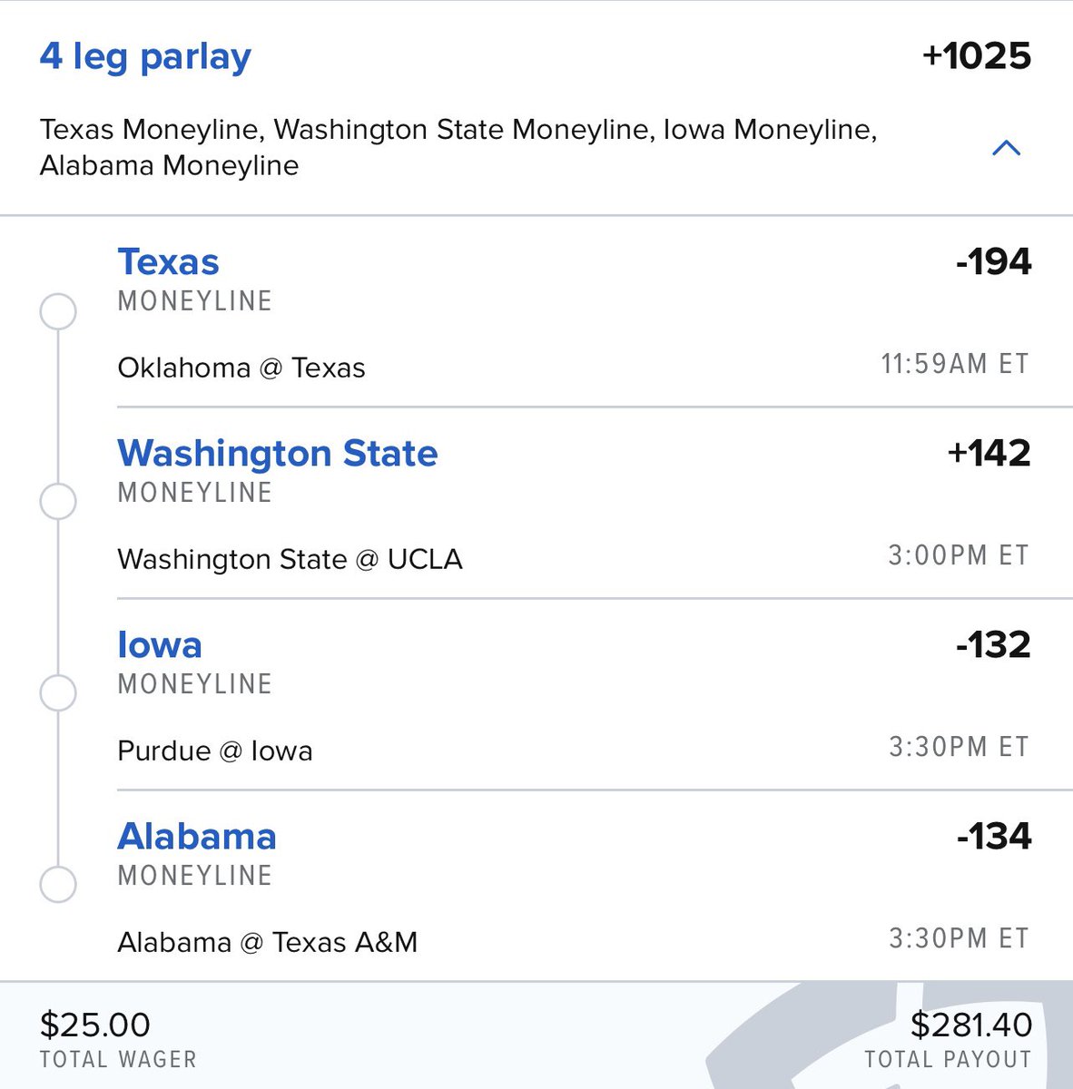 yourcasualdegen's tweet photo. Starting the day with two 4-leg parlays 

1 unit on each. Let’s ride 🥷🥷🥷

#hornsup early 🥷 https://t.co/RvPUFJ2YCc