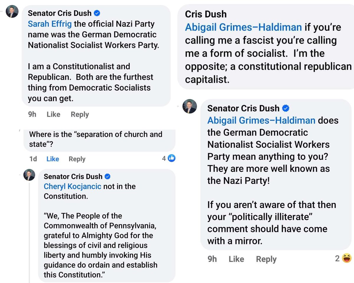 Breaking News: Book banning fascist becomes unhinged when called out for being a fascist. Tell us more about how you don't understand history. 🗒️✏️
@BlueDotPA2022 <a href="/GovernorShapiro/">Governor Josh Shapiro</a> <a href="/SenFettermanPA/">U.S. Senator John Fetterman</a> <a href="/grocerieswegner/">Wegner’s Groceries</a> <a href="/pa_indivisible/">Pennsylvania Indivisible</a> <a href="/werise_wcpa/">WeRise</a> <a href="/IndivisibleTeam/">Indivisible Guide ❌👑</a>