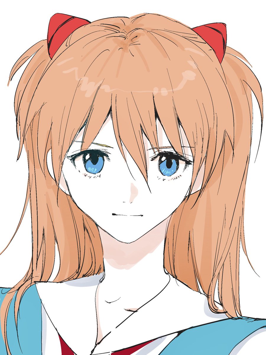 souryuu asuka langley 1girl solo blue eyes white background looking at viewer simple background long hair  illustration images