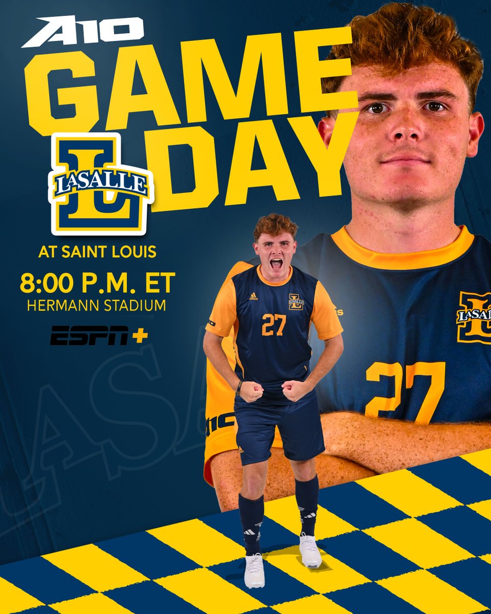 LaSalle_MSOC's tweet photo. Another big @atlantic10 match tonight on the road!

🆚: @SLUMensSoccer 
📍: Saint Louis, Mo. 
⏰: 8:00 p.m. ET
📺: ESPN+ | https://t.co/DjISbVFv8b
📊: https://t.co/MU6RkkZ7r1 https://t.co/yedQdfoMMp