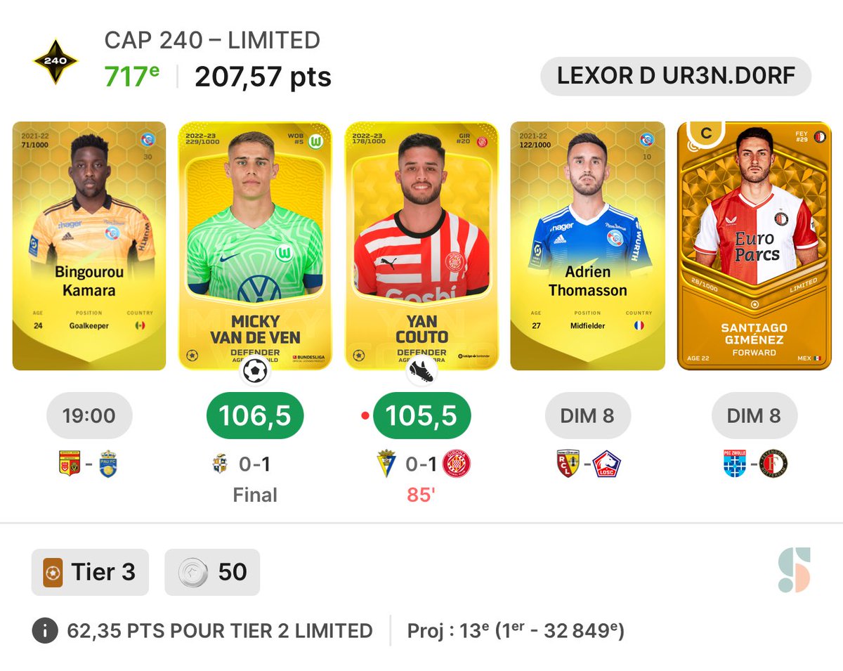 What a start for my Cap 240!! 🔥🔥🔥 ⁦<a href="/Sorare/">Sorare</a>⁩ #sorare #soccer #ownmygame #hotspurs