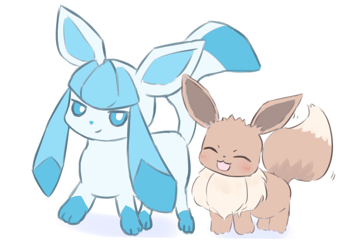 eevee ,glaceon pokemon (creature) no humans smile closed eyes open mouth white background blush  illustration images