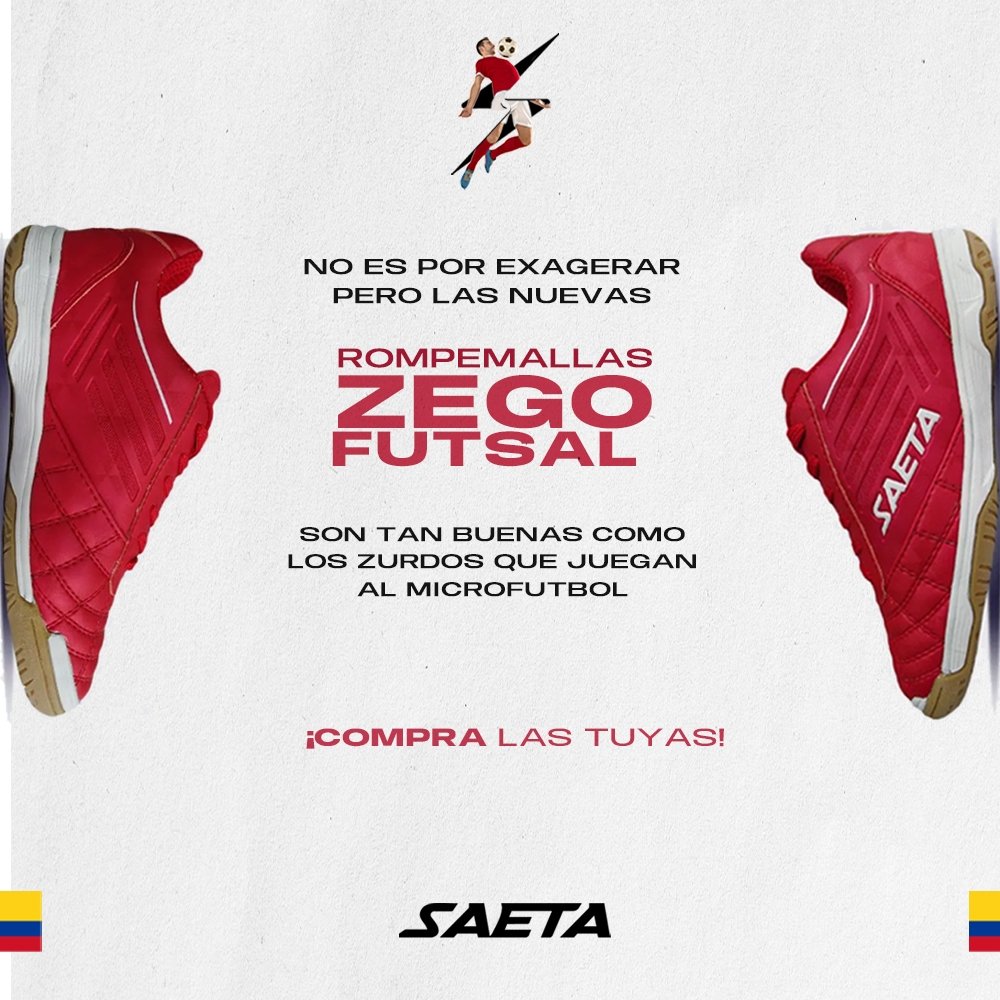 ⚽ 👟Que Dios bendiga a los zurdos que juegan microfutbol y a la buena calidad colombiana de ⚡SAETA⚡. 🧔🏻‍♂️👩🏻 ETIQUETA A TU AMIG@ ZURD@ ⬇️.

🛒Compra las tuyas y juega con calidad.
#futbolista #futbolistas #futbolsport #amoelfutbol #pasionporelfutbol #SAETA  #zapatillas #zurdos