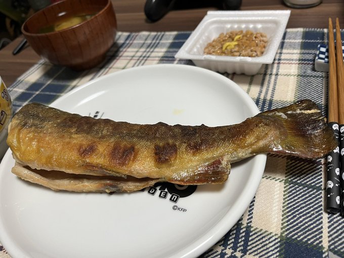 お皿からはみ出すご立派な紅イワナの塩焼き!うまし!😋 