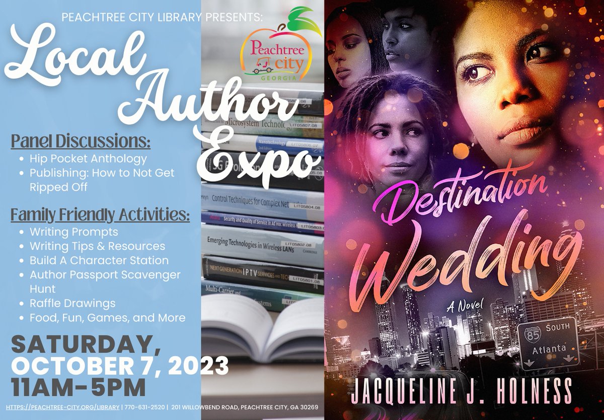 If you're in the Peachtree City area or if you just want to support your favorite local author (assuming that is me  😘) or other local authors for that matter, stop by Peachtree City Library TODAY!!!
#PeachtreeCityLibrary #LocalAuthorExpo #ShopLocal #DestinationWeddingTheNovel