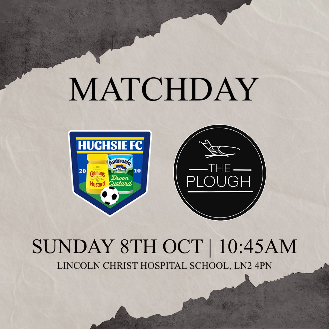 🚨 MATCHDAY ALERT 🚨 

Tomorrow we take a trip to <a href="/HughsieFC/">Hughsie F.C</a>, hoping to take home all 3 points after last weeks draw. Up The Plough 🩶🖤

🆚 <a href="/HughsieFC/">Hughsie F.C</a> 
⏰ Sunday 8th October 10:45 KO
📍 Lincoln Christ Hospital School, Wragby Road, Lincoln, LN2 4PN