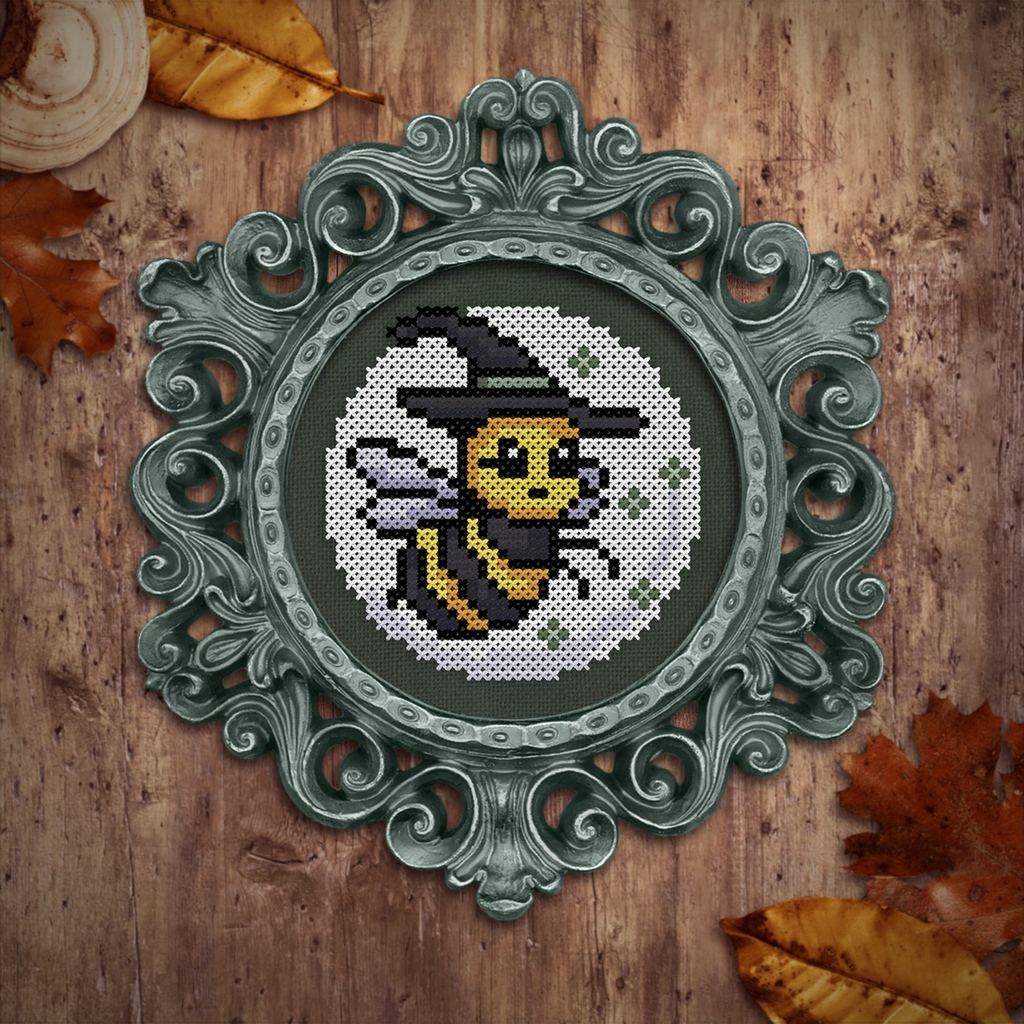 WildVioletCS's tweet image. Beneath the Halloween moon, our bewitching bee weaves magic in the night! 🌕🐝🔮 This charming cross stitch pattern brings a unique twist to your spooky season decor. 

Pattern 👉 wildviolet.co/patterns/bee-w…