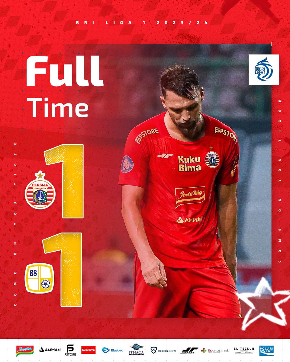 Persija_Jkt's tweet photo. Full Time: 
Persija 1️⃣-1️⃣ Barito Putera

#Persija #MacanKemayoran #BelieveIn12 #ToTheNextLevel #PersijaDay https://t.co/I7Cka6E9fU