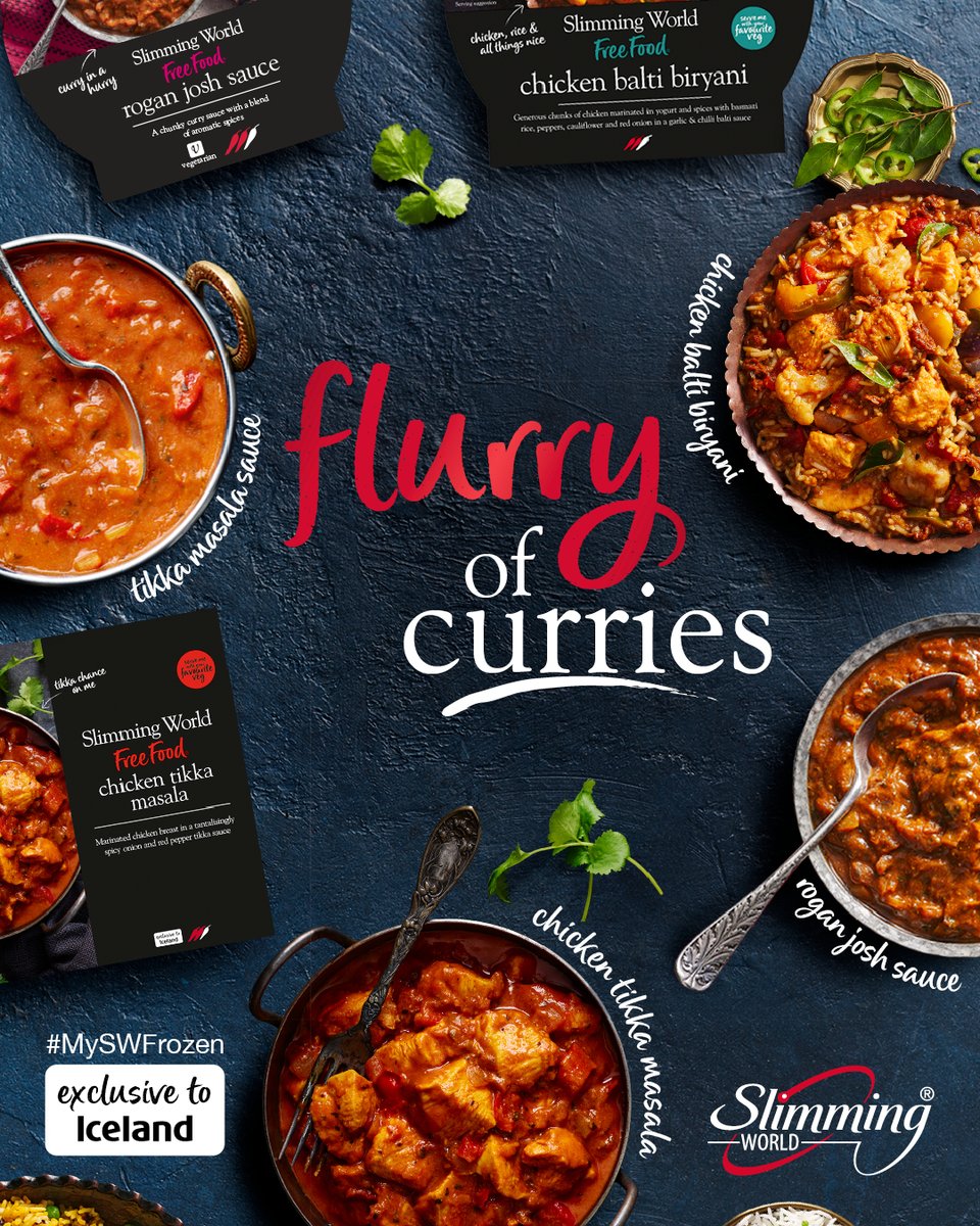 SlimmingWorld's tweet photo. Calling all curry fans! This #NationalCurryWeek, weβre serving up slimdown-friendly spice with our #MySWFrozen range πΆ. Find your next favourite exclusively at @IcelandFoods and @DunnesStores π. https://t.co/vxXJiOEORV