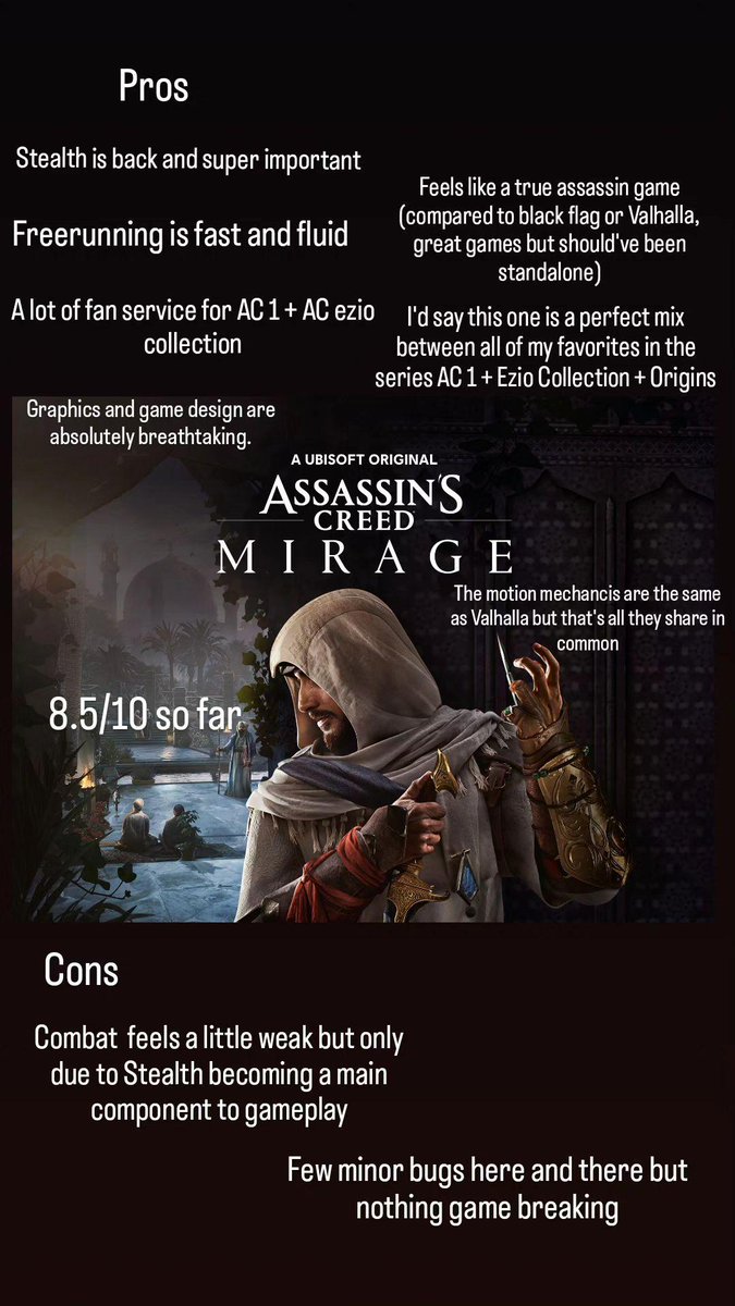 Yadinguss_'s tweet photo. My review of Assassins Creed Mirage https://t.co/W7reF3VAYb