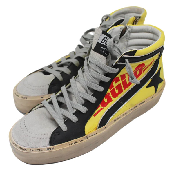WecarryStore's tweet photo. These high-top sneakers from Italy feature vibrant yellow calfskin with black side stripes, a bold red logo print, and a distinctive black leather star logo.

Explore more at https://t.co/W92LiqYcNX and follow us! #TheShoeCloset #Sneakers #Elegantiks #GoldenGoose #ShopNow https://t.co/oktmIosUu8