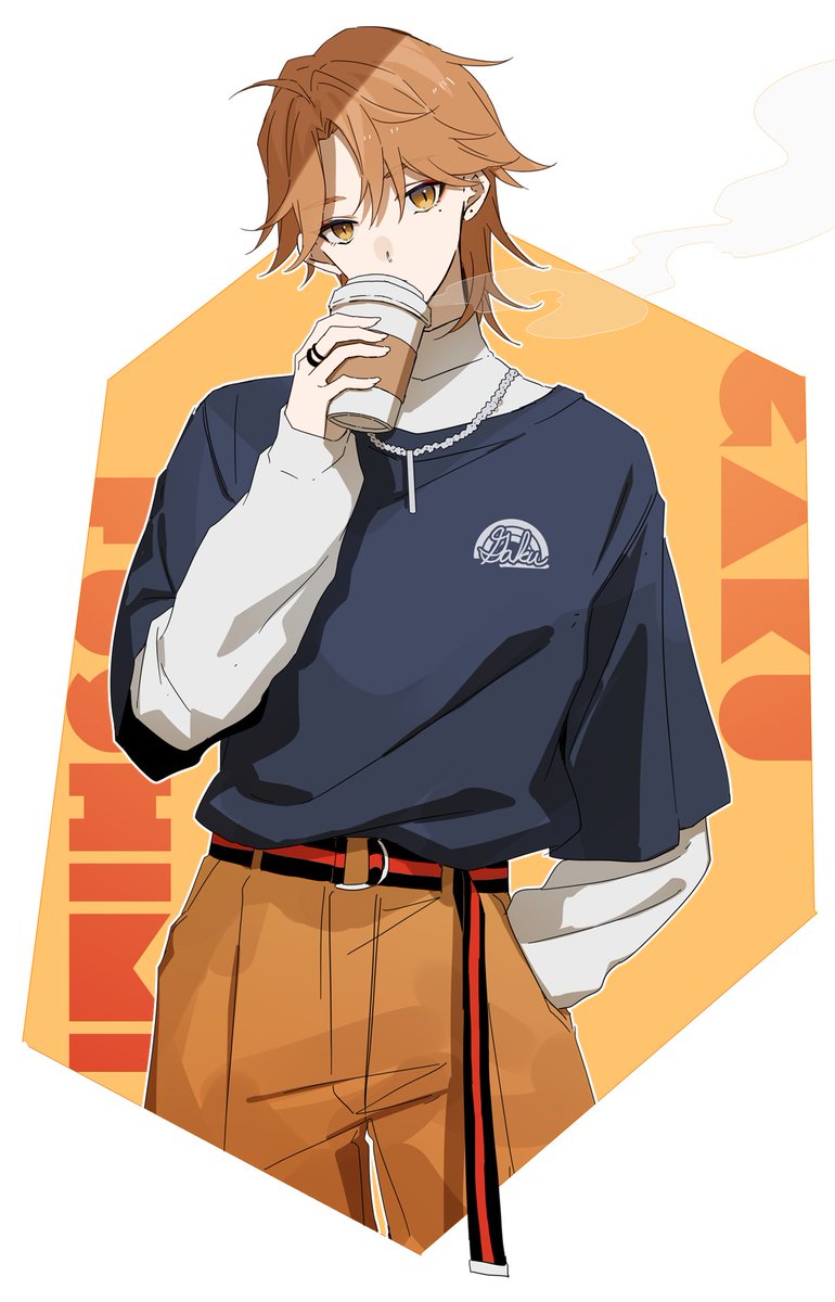 1boy male focus cup solo pants brown pants holding cup  illustration images