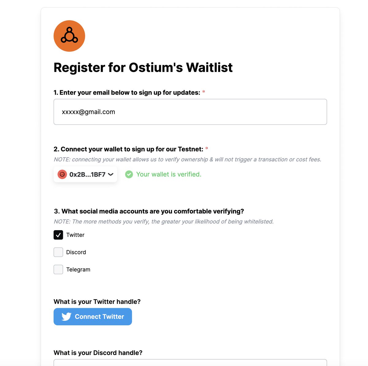 第一个RWA合约DEX <a href="/OstiumLabs/">Ostium</a> 刚刚拿到了Alliance DAO和General Catalyst领投的350W融资, 前者早期参投arb, 后者参投Lens

测试网即将上线, 需验证社交账户和钱包地址才能获得测试资格, 有验证门槛应该没那么卷, 小而美

🔗: ostium.deform.cc/signup/