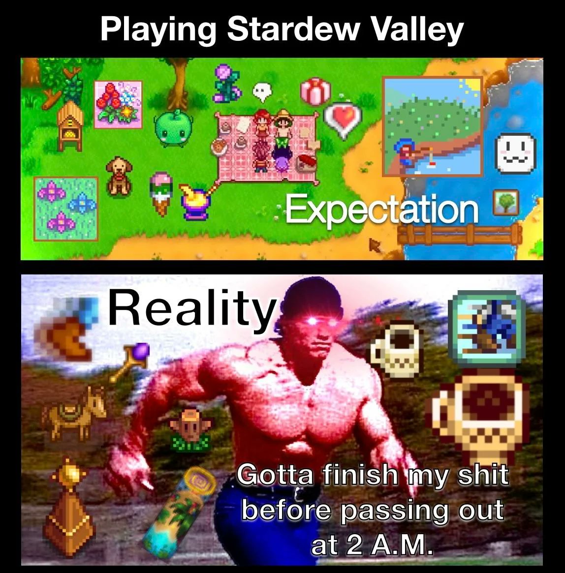 Relaxing farm life sim 😌

posted by u/Gwydolf_Carthnap. Post url: shorturl.at/epv28 #StardewValley #Stardew