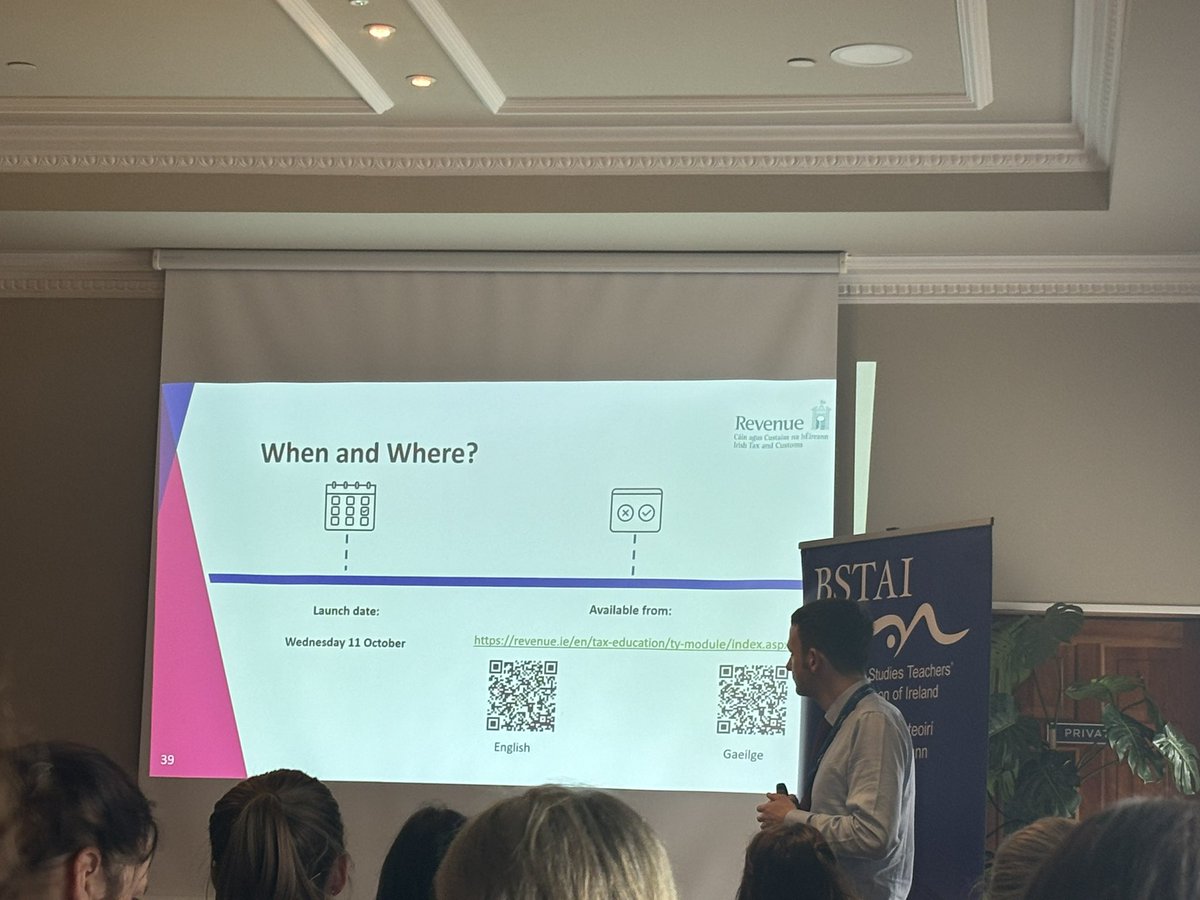 bstaireland's tweet photo. Thanks to Eamon from the @RevenueIE who introduced their new TY Tax Module. Keep an eye out for the launch this coming Wednesday👀 https://t.co/QtgBABgL1b
