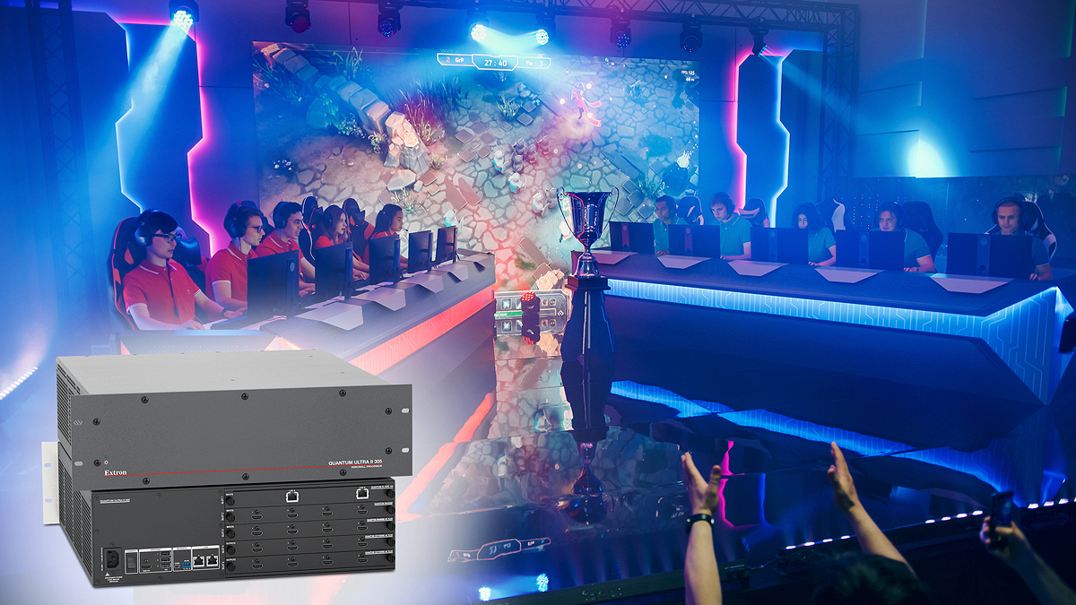 Videowalls enhance audience engagement throughout esports facilities. Extron Quantum Ultra II videowall processors use scaling and windowing technology so you can simultaneously display gameplay and multiple video sources. Their high-performance capabilities, modularity, and