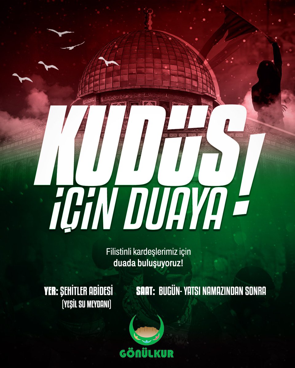 HosgorKulliyesi's tweet photo. 🇵🇸Filistinli kardeşlerimiz için bugün Yatsı namazına müteakip 🇹🇷Şehitler Abidesinde #duada buluşuyoruz.♥️ https://t.co/pQmtYzeDGC