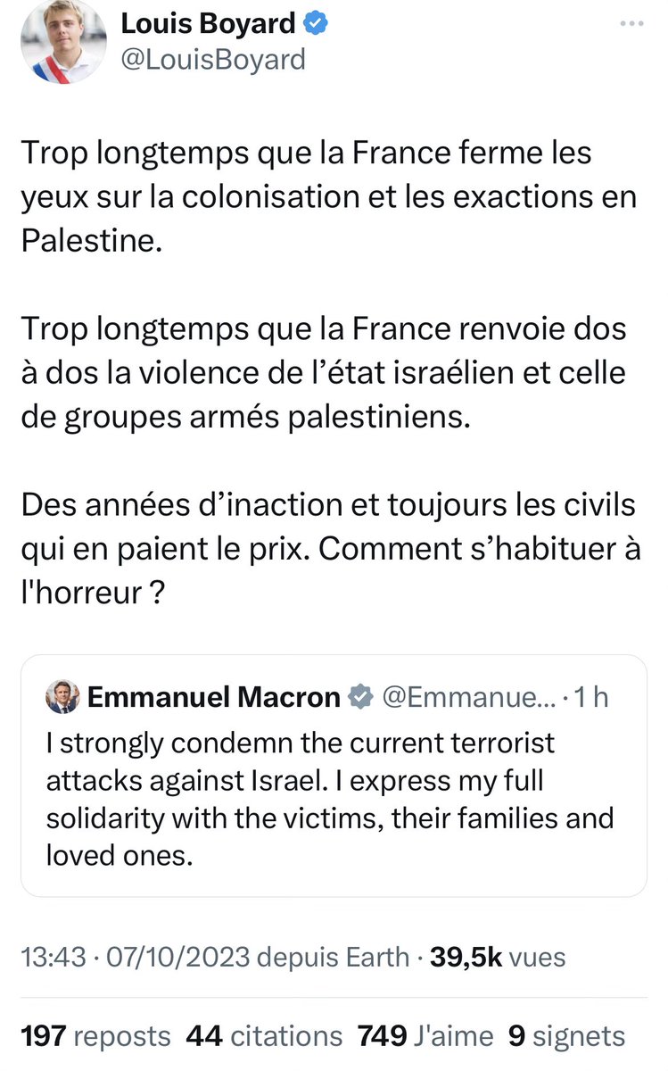 davidlisnard's tweet photo. L’extrême-gauche a parlé. Sans surprise, l’islamo-gauchisme clientéliste relativise et justifie les exactions commises par les terroristes du Hamas sur des civils. Certains en font même l’apologie. Nous demandons avec @Nouv_Energie que @RevPermanente fasse l’objet d’une enquête. https://t.co/BFoBdsuwm1