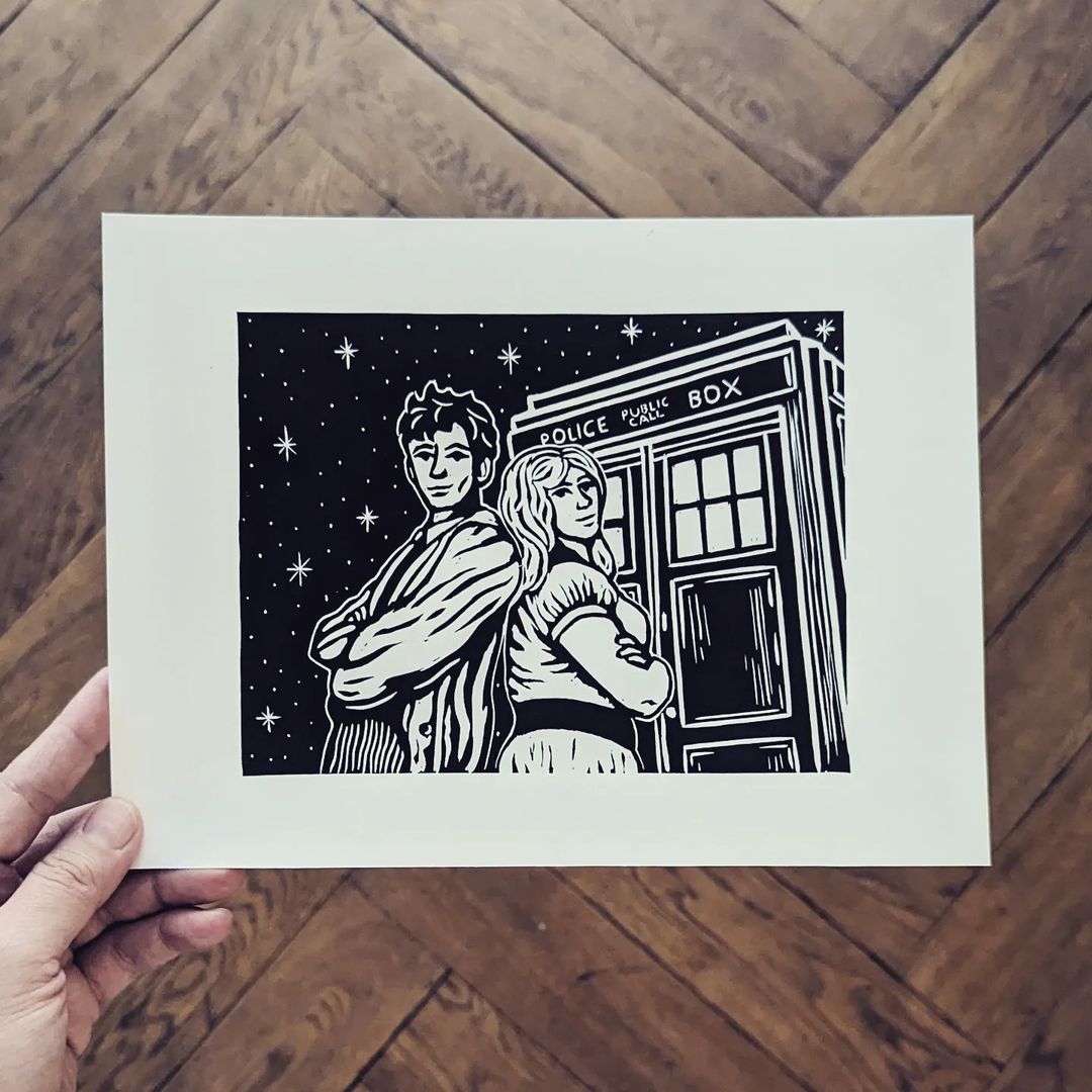 Made a little Doctor Who linoprint last night, because I'm freaking excited for the return of the Doctor-Donna! Can't wait! Oooh weeee ooooh! #DoctorWho60