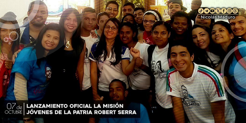 La Misión Jóvenes de la Patria "Robert Serra" nació para impulsar la inclusión de la juventud en el Proyecto Nacional Bolivariano y como un homenaje a la vida de nuestro joven mártir de la Revolución, ejemplo e inspiración para las nuevas generaciones. ¡Felicitaciones!
