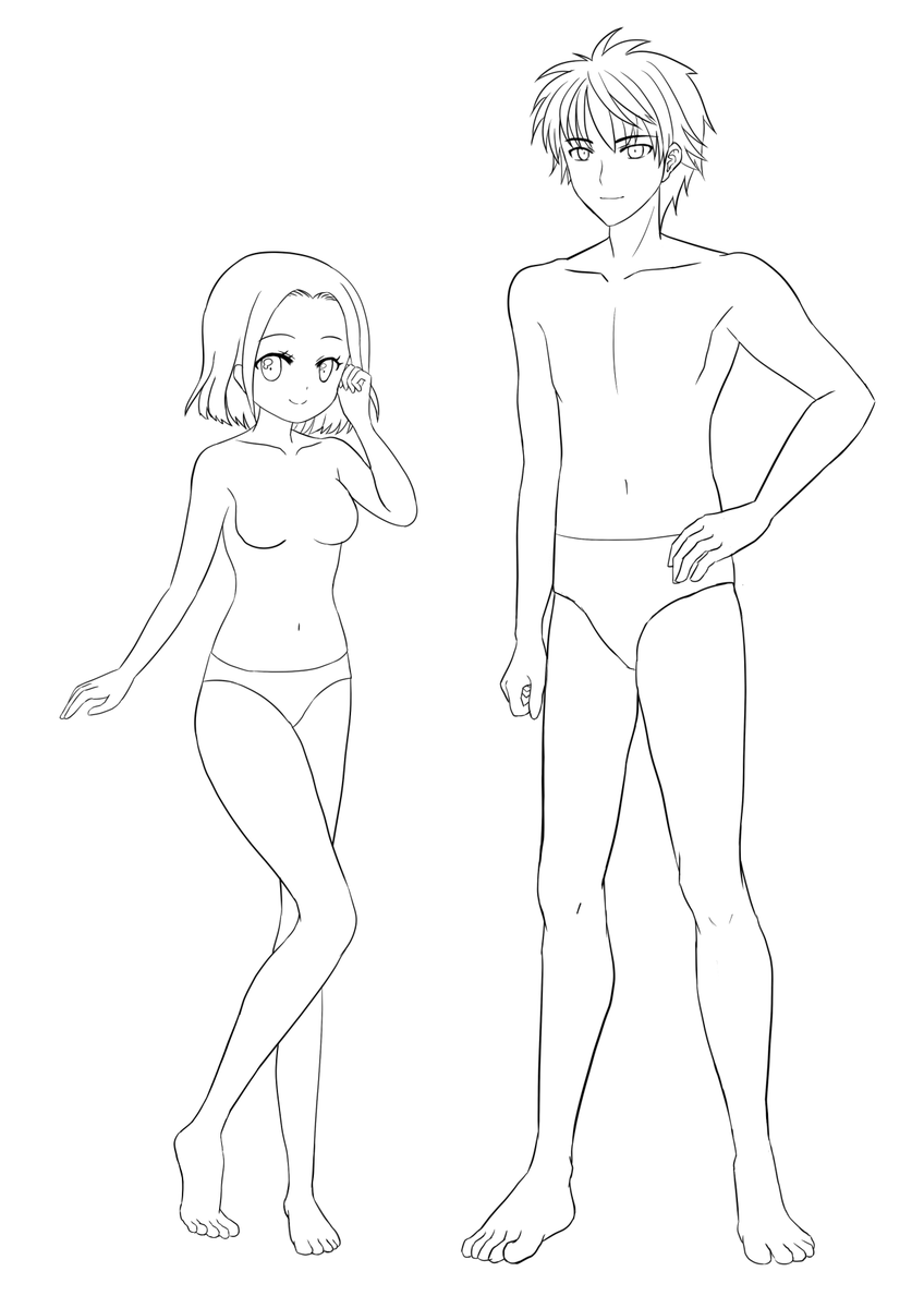 tenko_illust's tweet photo. 男女の素体
←2年前の絵　/　今の絵→
それなりに成長してると思う！ https://t.co/XvhGVvp2b3