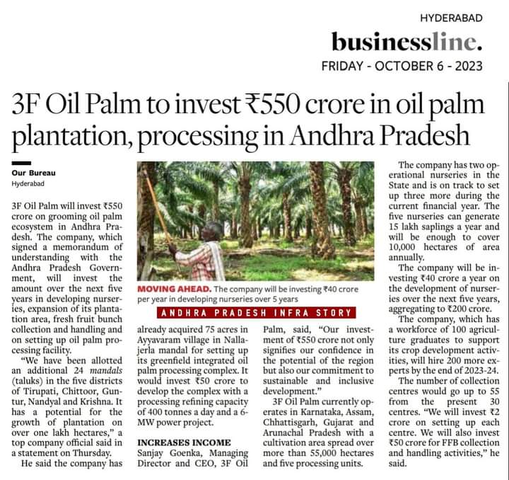 🔸 3F Oil Palm To Invest Rs. 550 crore In Andhra Pradesh 🏭 
#YSJaganDevelopsAP
#AndhraPradesh  #InvestInAP