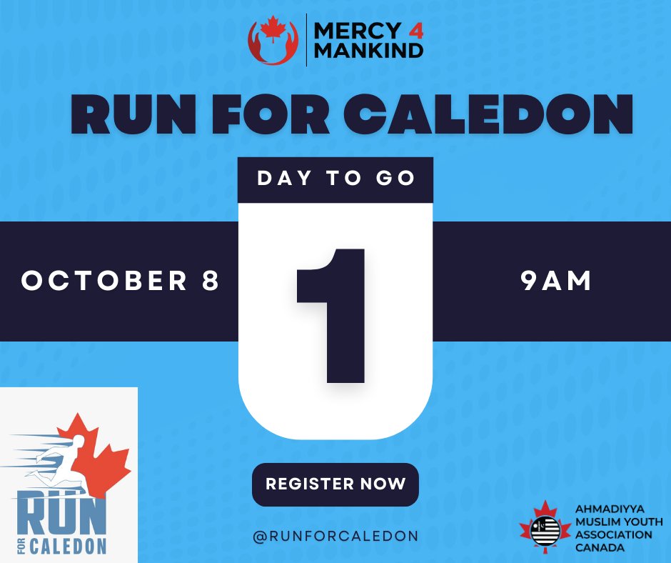 𝟏 𝐃𝐀𝐘 𝐋𝐄𝐅𝐓

The Inaugural 𝐑𝐔𝐍 𝐅𝐎𝐑 𝐂𝐀𝐋𝐄𝐃𝐎𝐍 will be held in support of #Caledon Community Services &amp; BGC Peel.

🗓️ October 8, 2023 (TOMORROW)
📍Humberview Track Bolton (135 Kingsview Dr. Bolton)
🕘 9AM

raceroster.com/events/2023/80…

#RunForCaledon #Mercy4Mankind