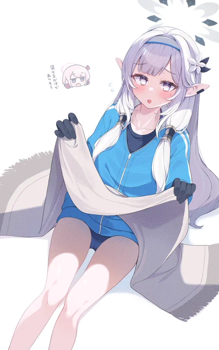 エ、エイミ!いかに私が超天才(中略)スポーツ系美少女といえどこのように脚を出す格好はちょっと……! #ブルアカ 
