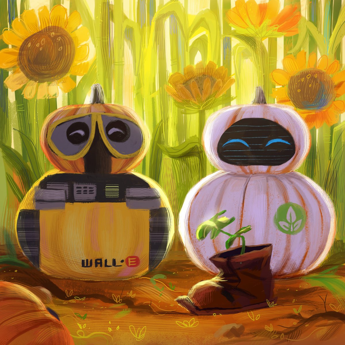 Pixar's tweet photo. WALL•E and EVE are looking gourd-geous! 🎃 https://t.co/8pl1eceAAi