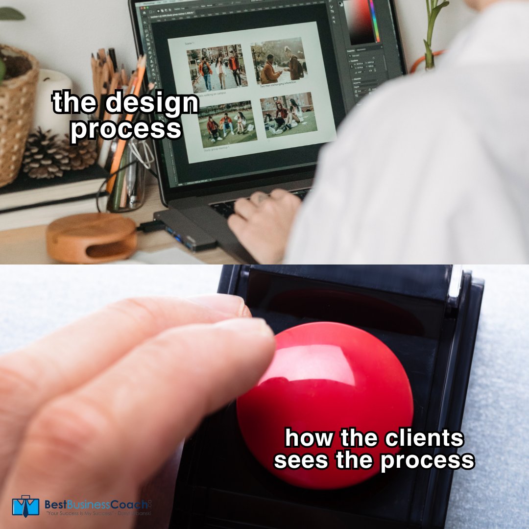 DarylUrbanski's tweet image. Client thinks design is as easy as pressing a button, but it&apos;s actually a complex masterpiece in the making. 😅💡

 #DesignDelights #ClientExpectations #DesignReality #DesignerLife #DesignStruggles #ClientThoughts #DesignMagic #ClientsBeLike #DesignProcess #CreativeJourney