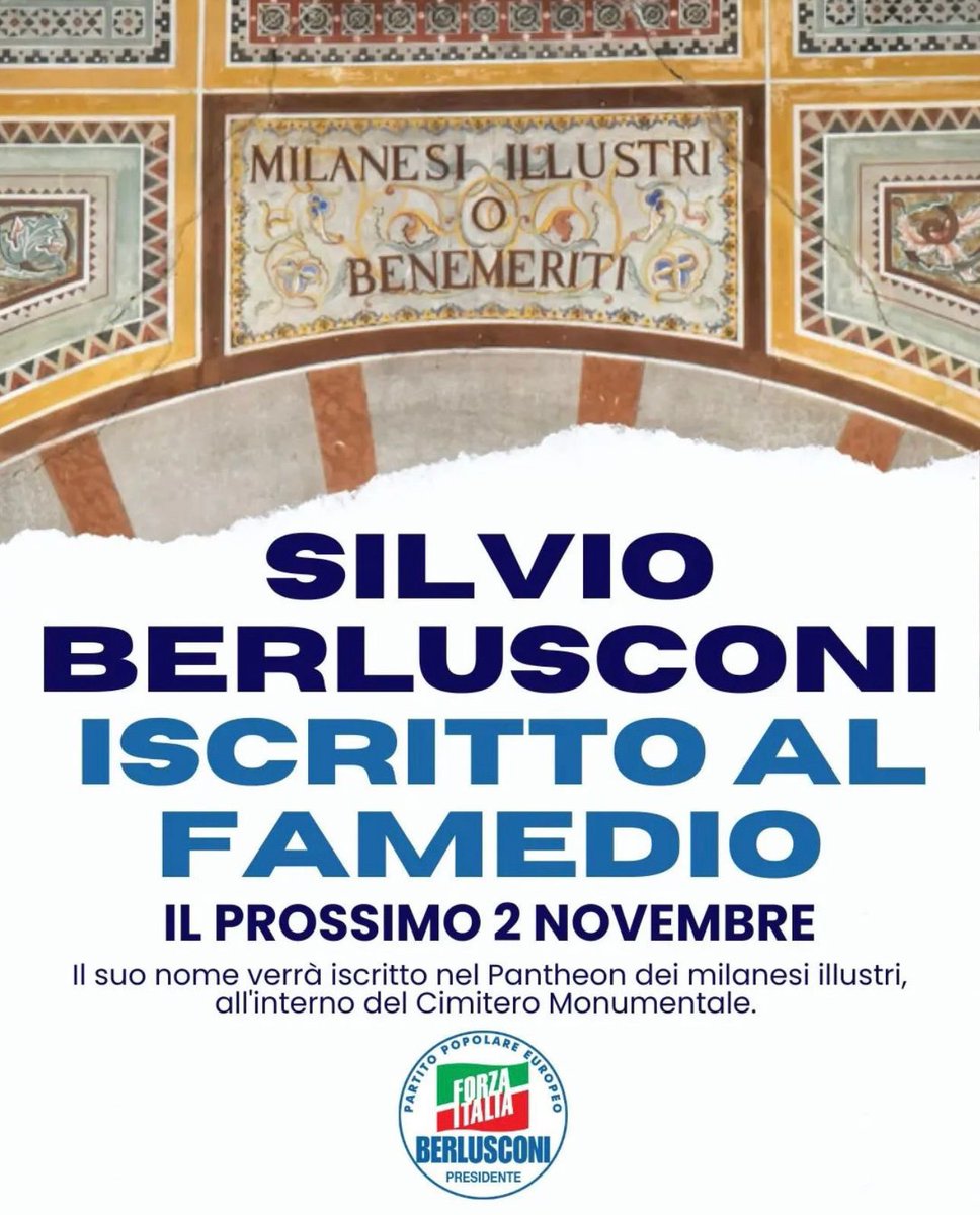 Un gesto che onora profondamente un uomo che ha vissuto e incarnato le speranze, le aspirazioni, i sogni e l'impegno di un'intera nazione. 
Ma, al di là di ogni meritatissimo monumento, il vero tributo a Berlusconi vive nei cuori di chi lo ha conosciuto, ammirato e seguito.