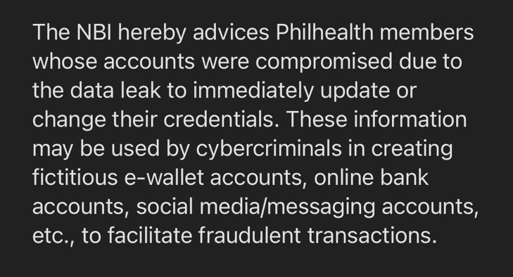 ABSCBNNews's tweet photo. NBI advises PhilHealth members who may be affected by the data leak to update/change their credentials to protect their information from scammers. | via @Nikobaua  https://t.co/YqqorKCIm7