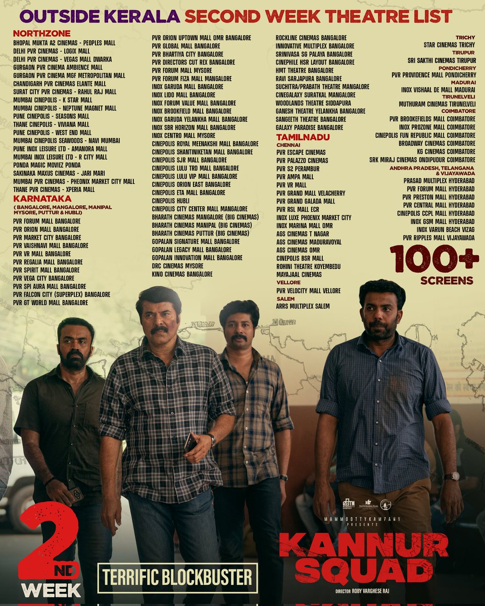 mammukka's tweet photo. #KannurSquad Outside Kerala Second Week Theatre List https://t.co/SZ0D8v3VPm