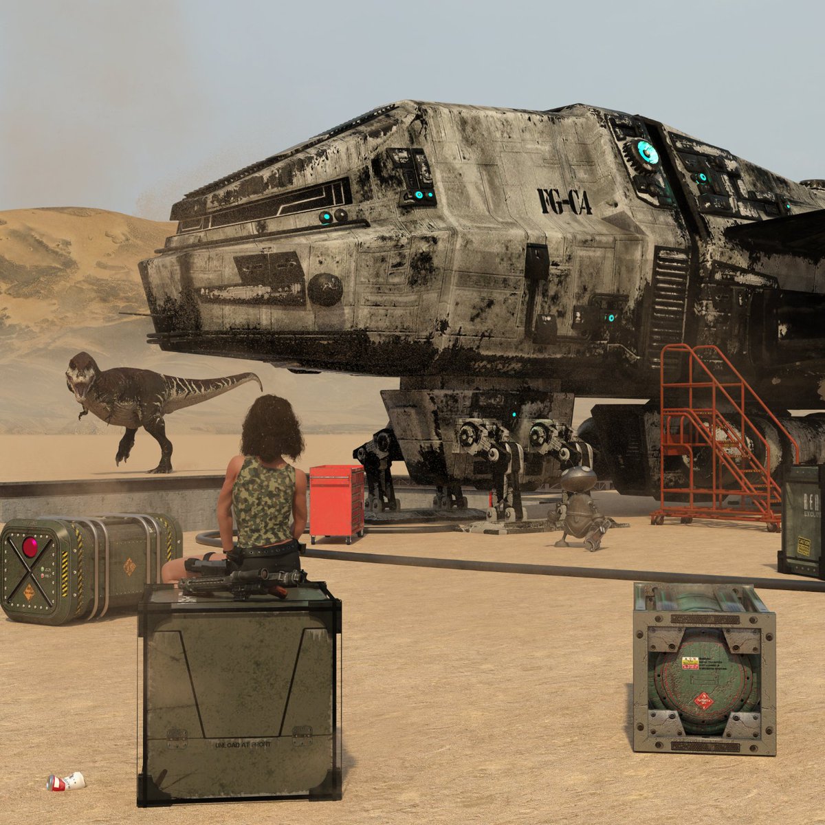 NobbyC123's tweet photo. Hurry up, we've got a visitor.
Hidden area
Let's go to new adventures

#dinosaur #trex #scifiart 
#space #renderlovers #render3d 
#daz3d #irayrender #robots 
#nftart #cryptoart https://t.co/wSzXtn4nR2