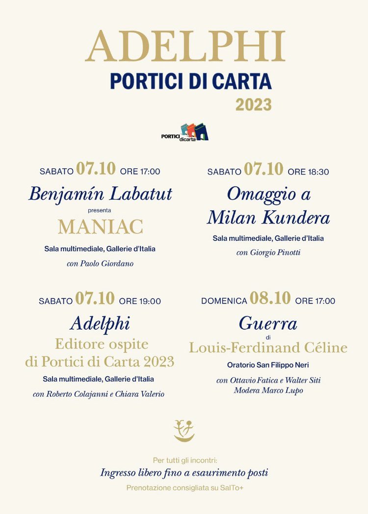 Omaggio a Louis-Ferdinand Céline 

Domani pomeriggio a Torino grazie a #Porticidicarta <a href="/SalonedelLibro/">Salone Libro Torino</a> 
Walter Siti e Ottavio Fatica con <a href="/MarcoLupoTN/">Marco Lupo</a> 

L’intervista di <a href="/fraangeleri/">francesca angeleri</a> a Ottavio Fatica traduttore di #Guerra 
<a href="/CorriereTorino/">Corriere Torino</a>