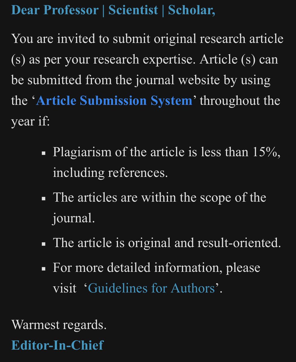Tempting as it is to submit to a journal that allows up to 15% of an article to be plagiarised, I think I’m going to give this opportunity a miss