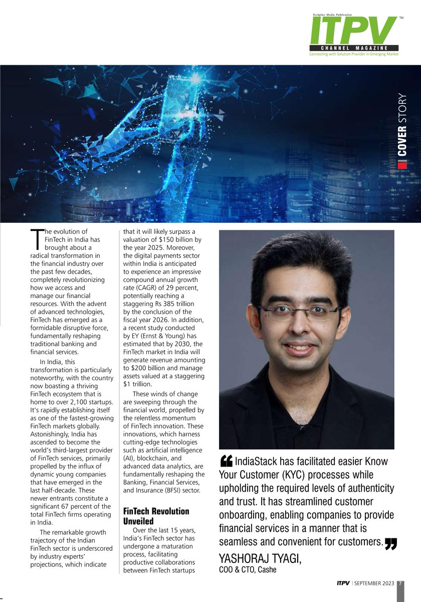 "IndiaStack has facilitated easier Know Your Customer (KYC) processes while upholding the required levels of authenticity &amp; trust" opined, @Yashoraj, COO &amp; CTO, CASHe

Read at: lnkd.in/gsgXpETD
Subscribe to #ITPVMagazine for early bird lnkd.in/gKJP9DdY

#itvarnews