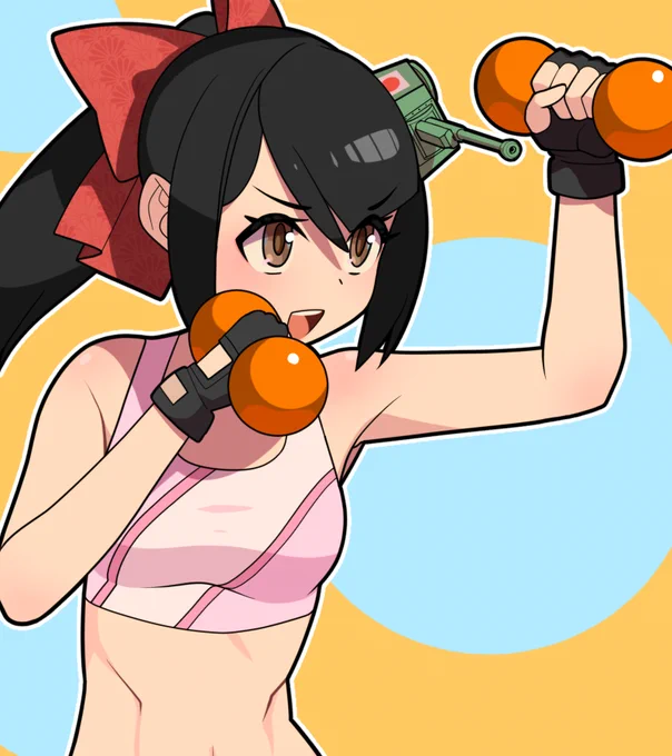 なんとなく動画の立ち絵を出したくなった 筋トレする三式中戦車擬人化ちぬたん (ダンベルシャドーボクシング)(ジムでやるな)(危険)