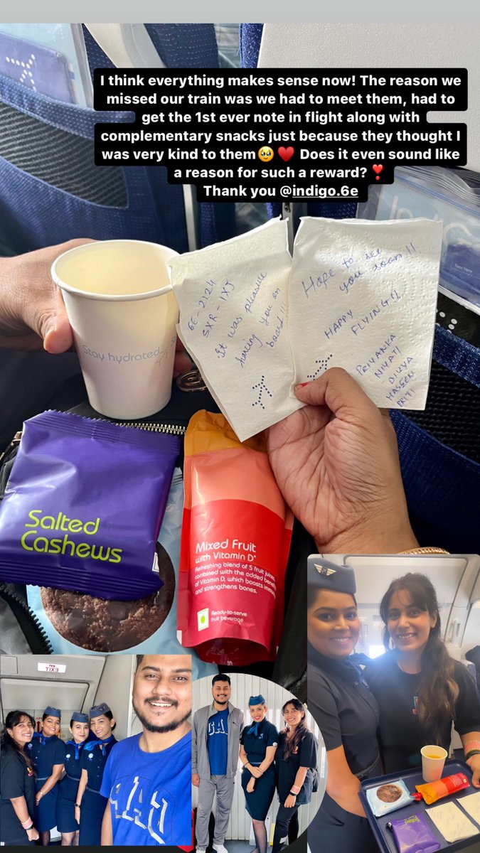 10fruitzy's tweet photo. Again delighted! Thanku for rewarding the kindness &amp; for my first ever hand written note in flight! #Priyanka #Niyati #Divya #Haseen #Priti @rahulbhatiain @IndiGo6E If you can, please give these girls shoutout for making Indigo proud♥️ #kindnesspays https://t.co/24M5yQyyPw