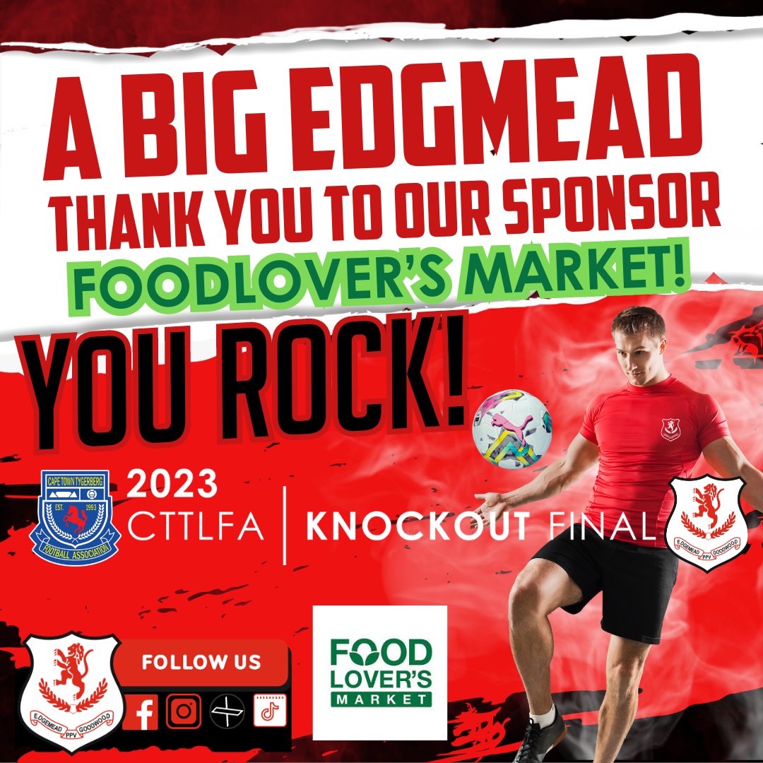Thanks must also go to @foodloversmarketbothasig for all their support and generosity.  Thank you - you guys rock! 

#foodloversmarket #edgemeadfootballclub #CTTLFA #meadpride #upthemead #proudlyedgemead #CTTLFASeniorKnockOutCupFinals