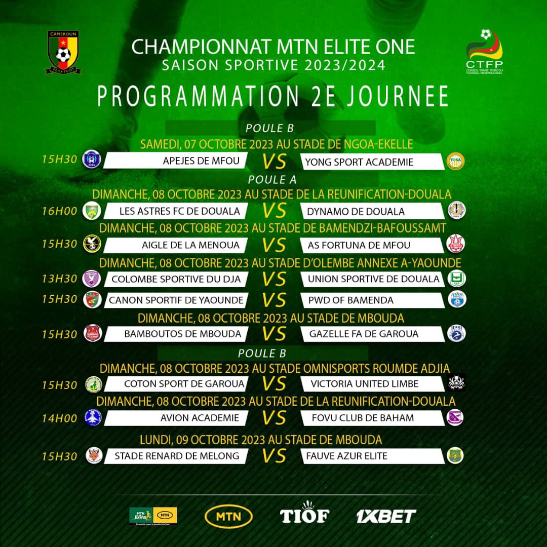 MTN ÉLITE ONE: LES COMBINAISONS DE LA 2 ÈME JOURNÉE